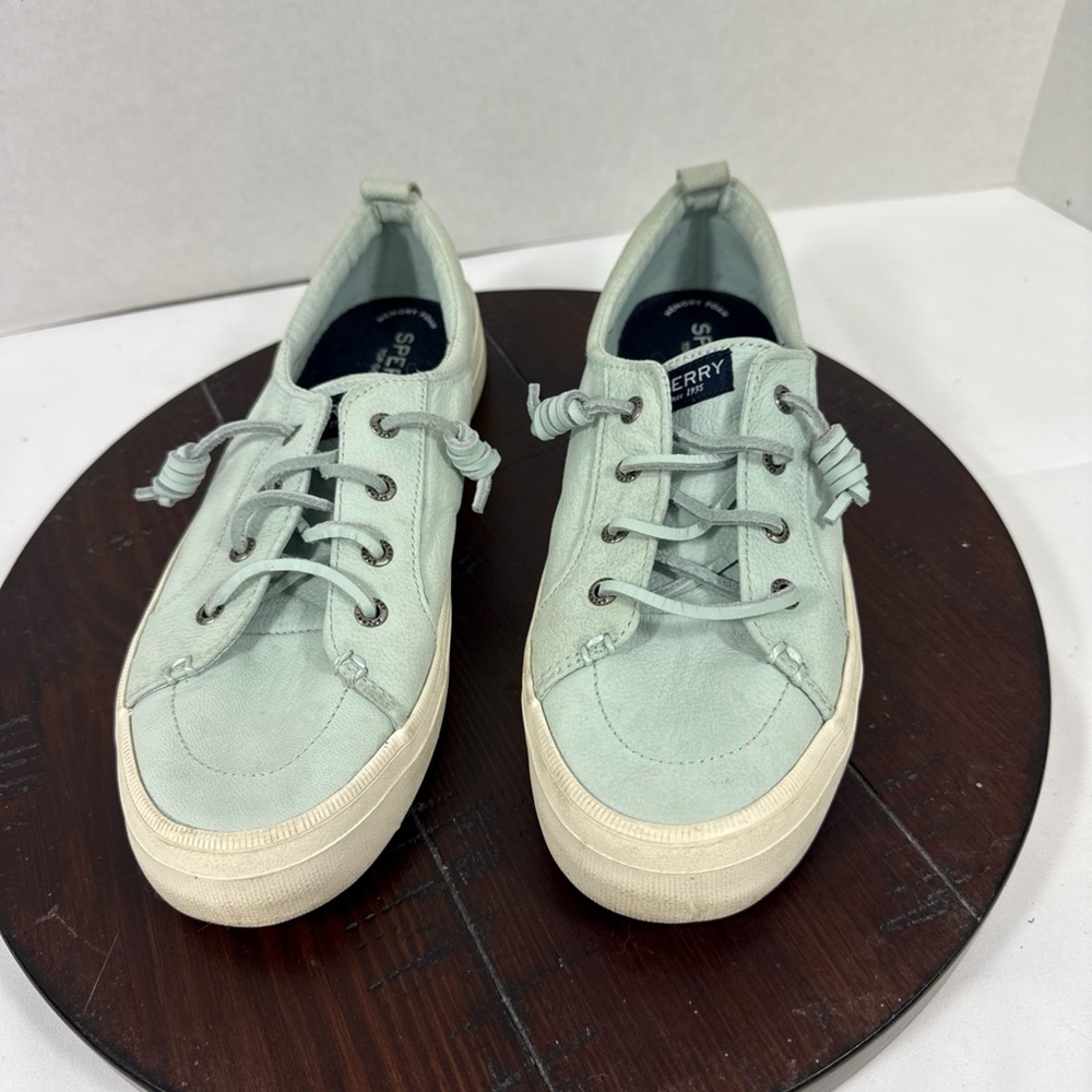 Sperry Sneakers Womens 9‎ Light Blue Leather Suede Lace Up Shoes Slip Resistant